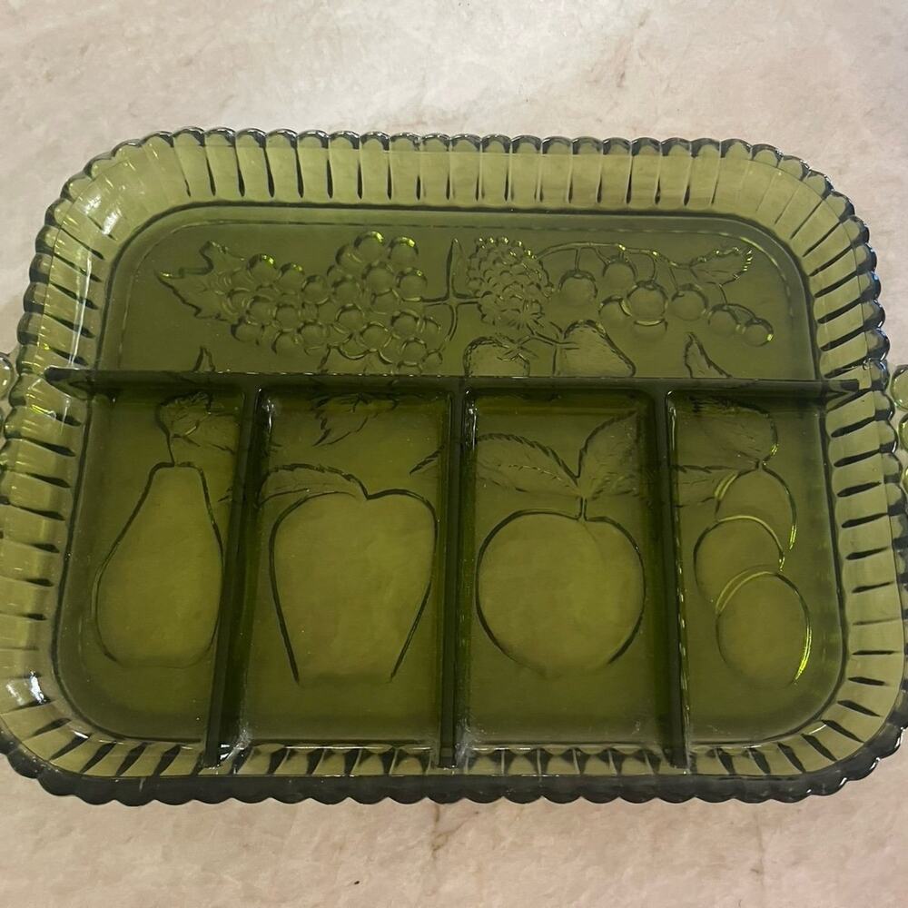 Vintage 1970s Green Indiana Glass Serving Tray